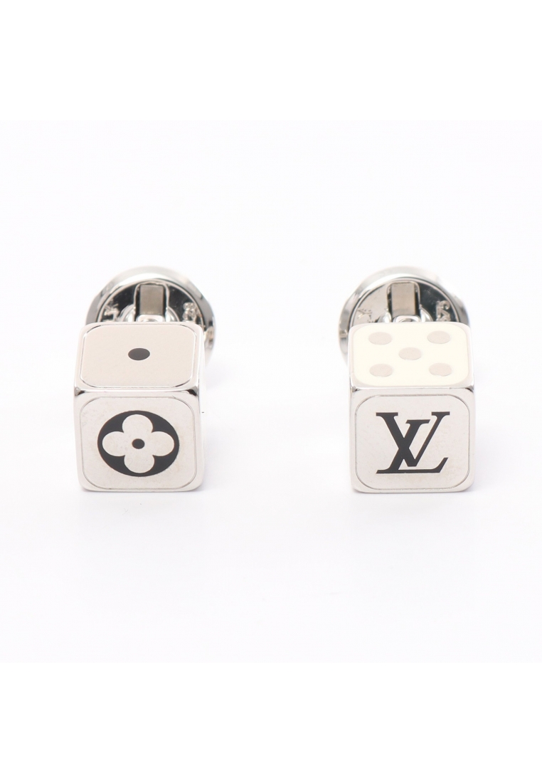 二奢 Pre-loved Louis Vuitton cufflinks gambling cufflink Silver white black