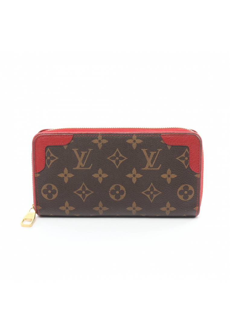 二奢 Pre-loved Louis Vuitton zippy wallet Retiro monogram Cerise round zipper long wallet PVC leather Brown Red