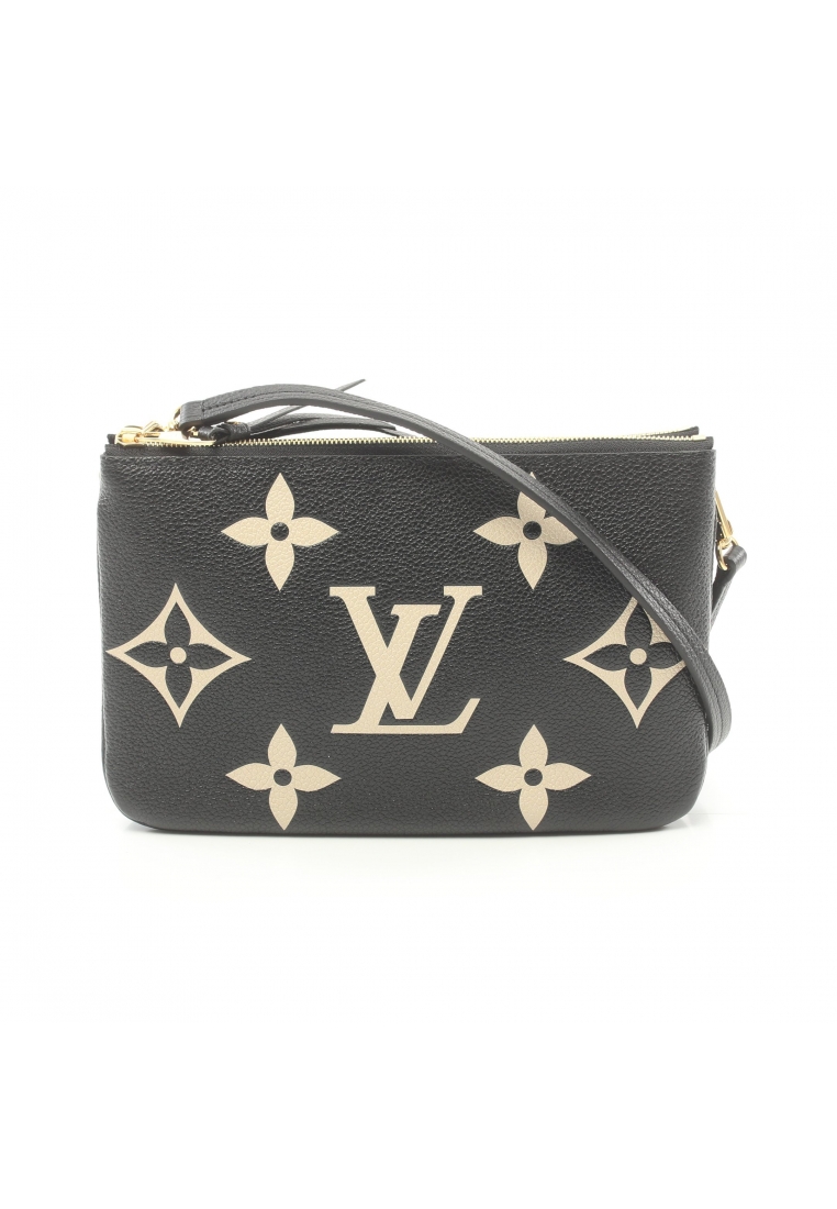 二奢 Pre-loved Louis Vuitton pochette Double Zip bicolor monogram Empreinte Noir Shoulder bag leather black beige
