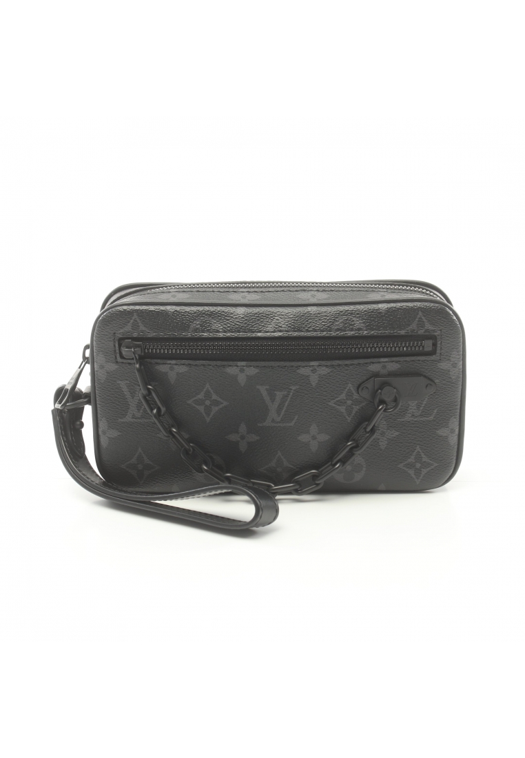 二奢 Pre-loved Louis Vuitton pochette Volga Monogram Eclipse Clutch bag second bag PVC leather black