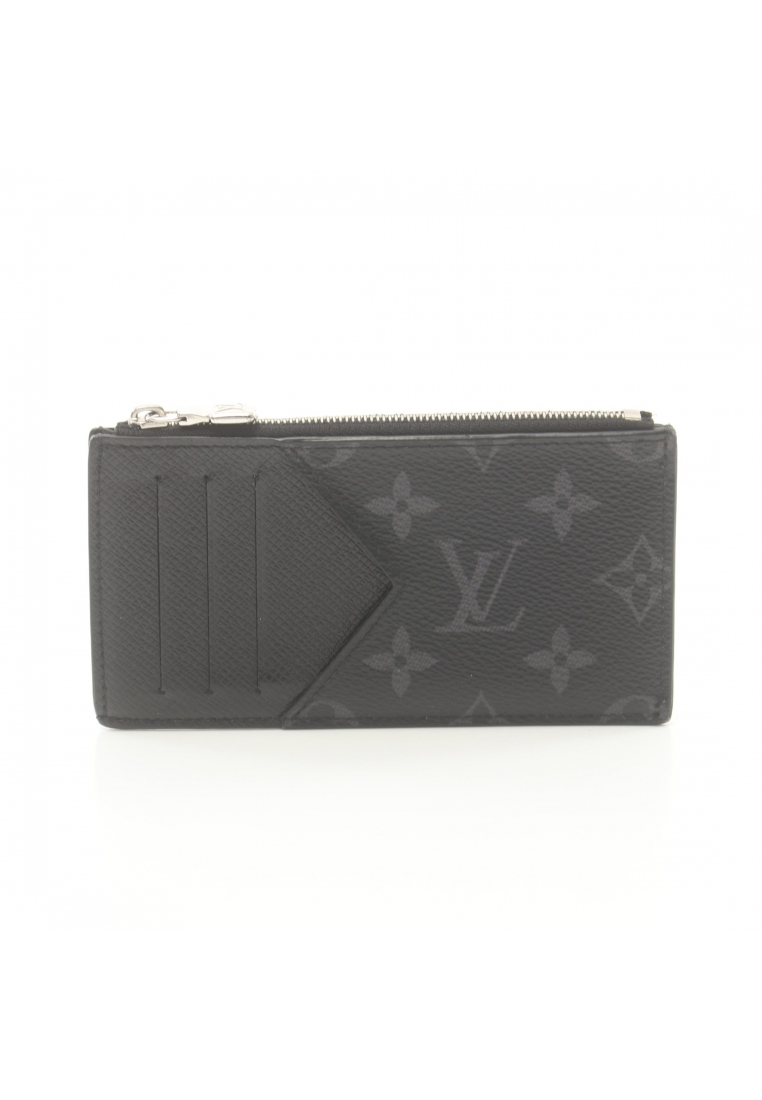 二奢 Pre-loved Louis Vuitton coin card holder Taigarama Noir coin purse PVC leather black