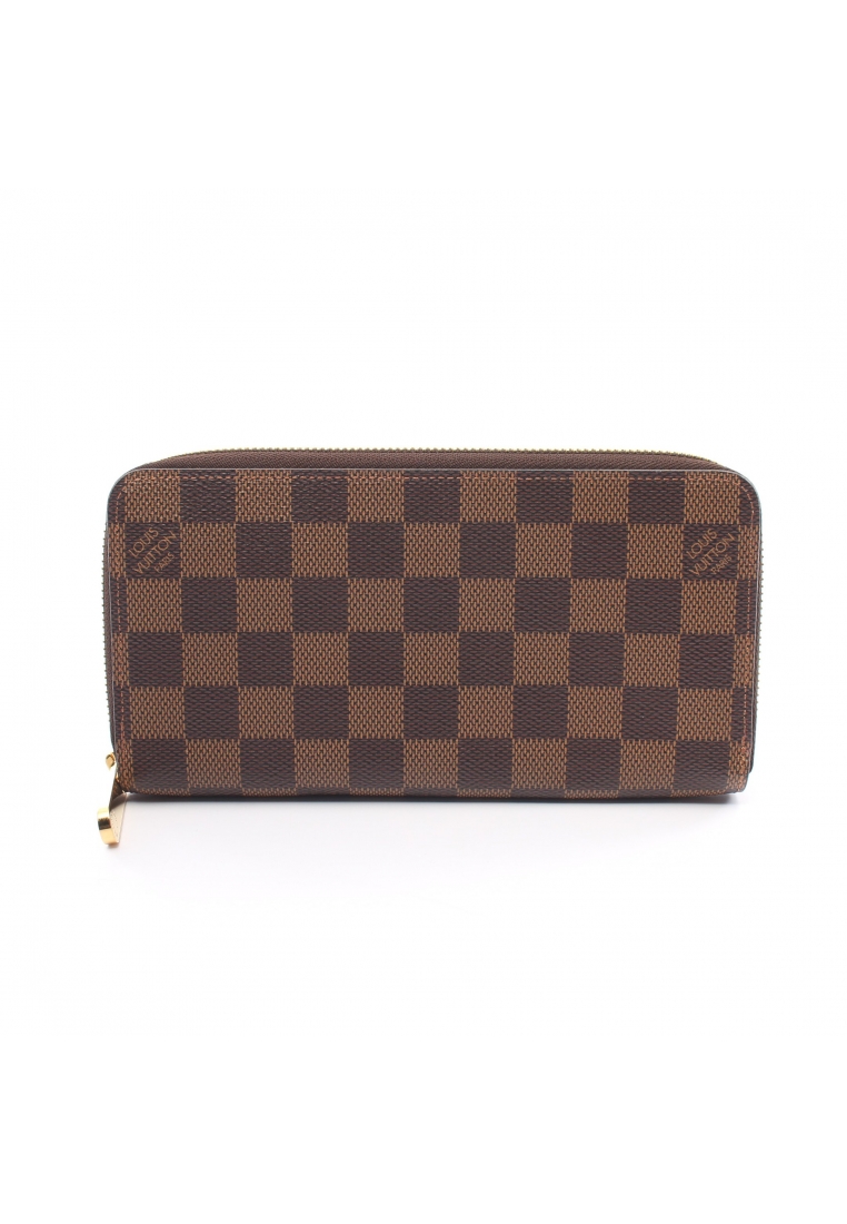 二奢 Pre-loved Louis Vuitton zippy wallet Damier ebene round zipper long wallet PVC Brown