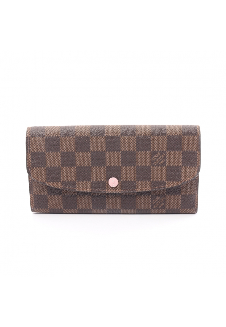 二奢 Pre-loved Louis Vuitton Portefeuil Emily Damier ebene Bi-fold Long Wallet PVC leather Brown pink