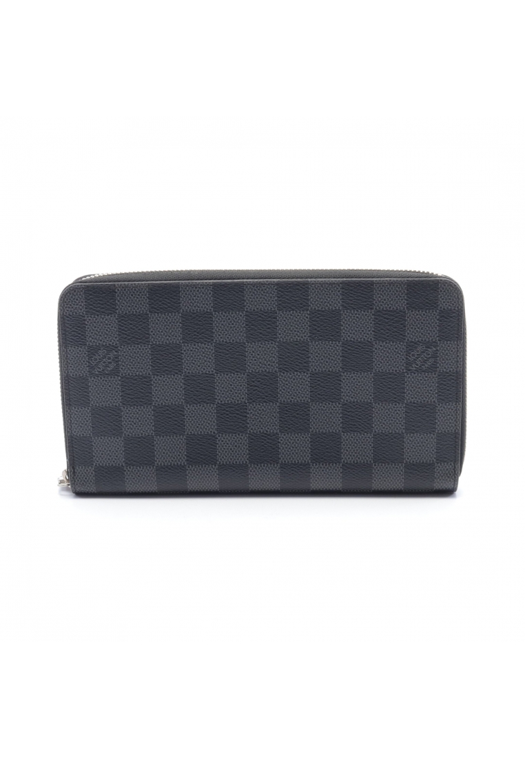 二奢 Pre-loved Louis Vuitton ZIPPY ORGANISER NM Damier Graphite round zipper long wallet PVC black