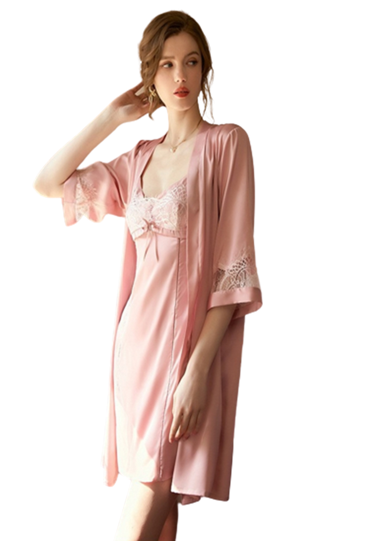 LYCKA LDL3804女士露背性感睡袍兩件套粉紅色