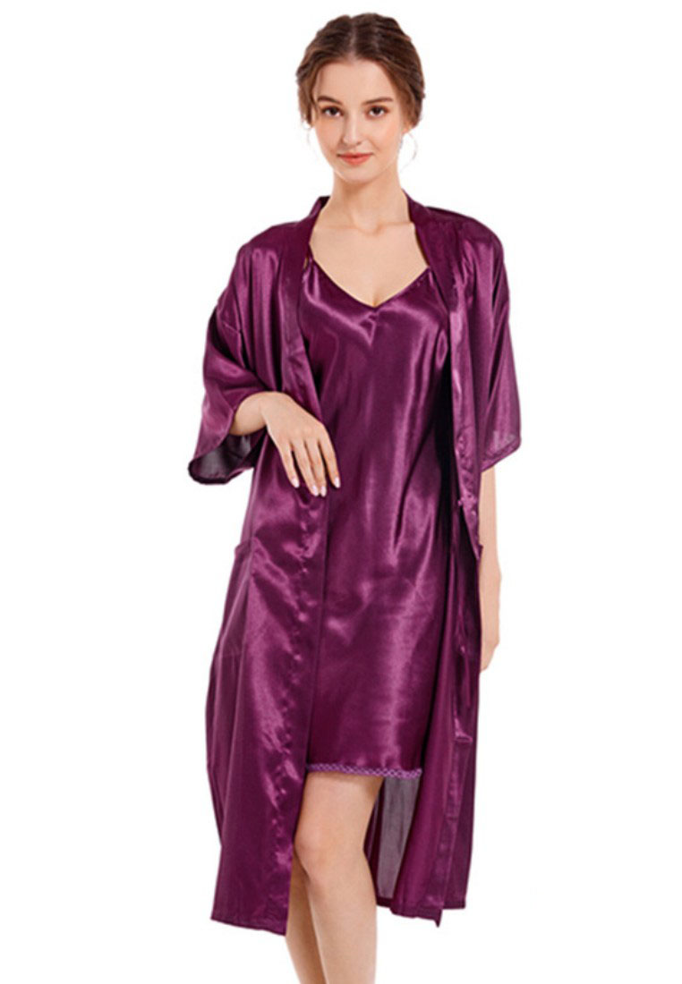 LYCKA LHY1053女士露背性感睡袍兩件套紫色