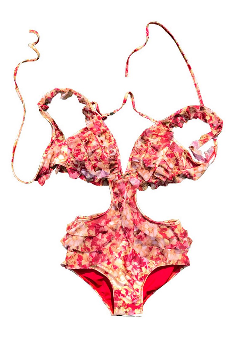 LYCKA LXZ9514女士性感蕾絲圖案連體泳裝紅色