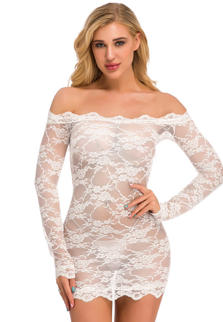 LYCKA LDB4005-女士一件式性感蕾絲襯裙 (白色)