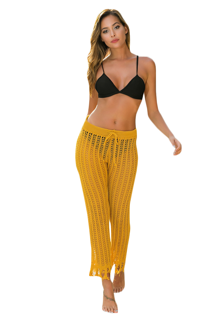 LYCKA LTH4161-歐美風格女士沙灘長褲-黃色