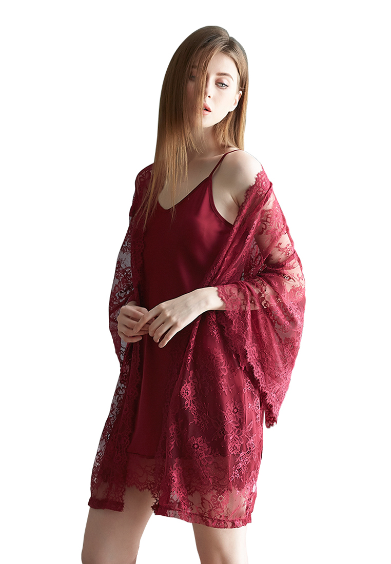 LYCKA LCB2117-女士性感睡袍與內衣套裝-紅色