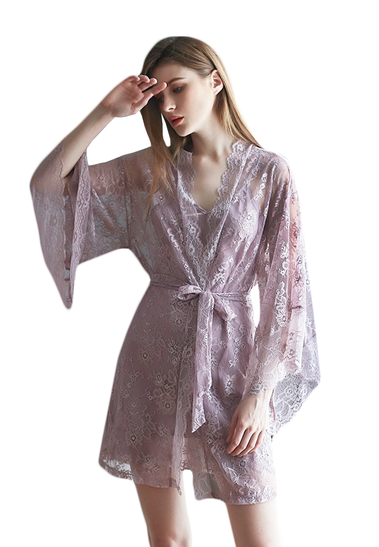 LYCKA LCB2117-女士性感睡袍與內衣套裝-紫色