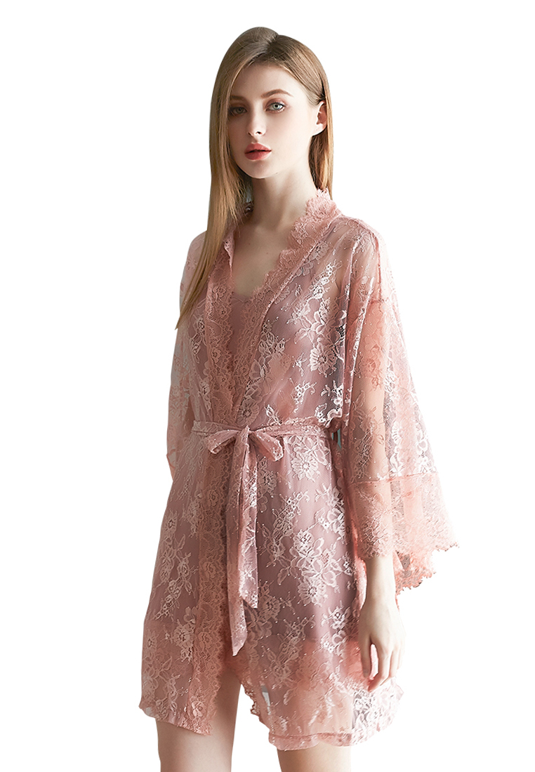 LYCKA LCB2117-女士性感睡袍與內衣套裝-粉紅色
