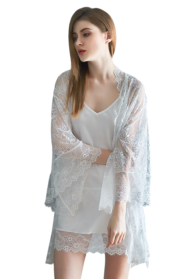 LYCKA LCB2117-女士性感睡袍與內衣套裝-白色