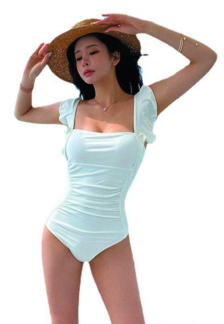 LYCKA LNM5016韓風女士連體泳衣白色