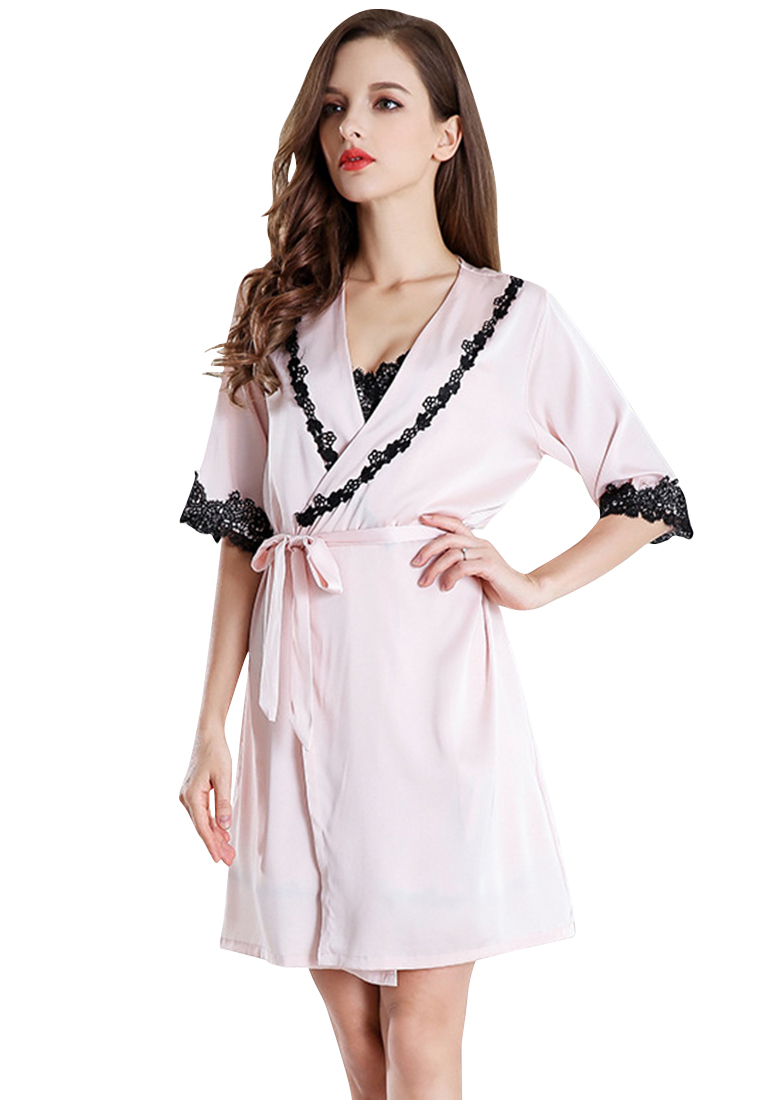 LYCKA LKG3028女士露背性感睡袍兩件套粉紅色