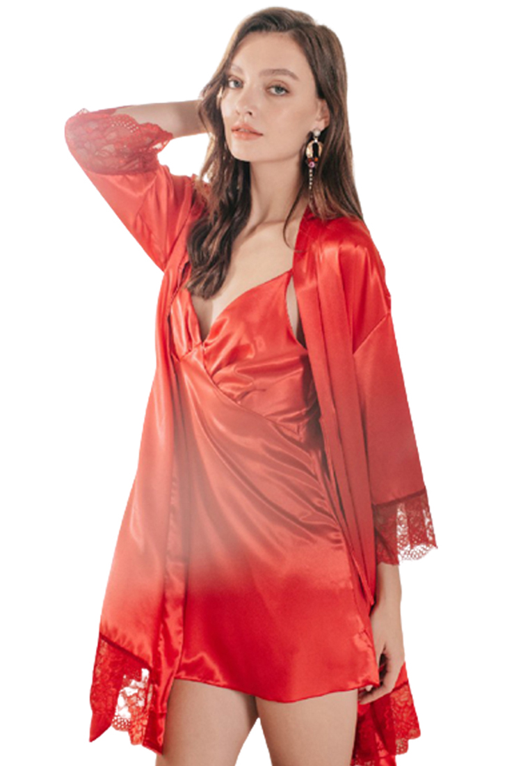 LYCKA LKG3022女士露背性感睡袍兩件套紅色