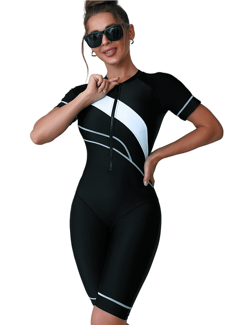 LYCKA LYM3013歐洲時尚女士短袖連體衝浪泳衣白色