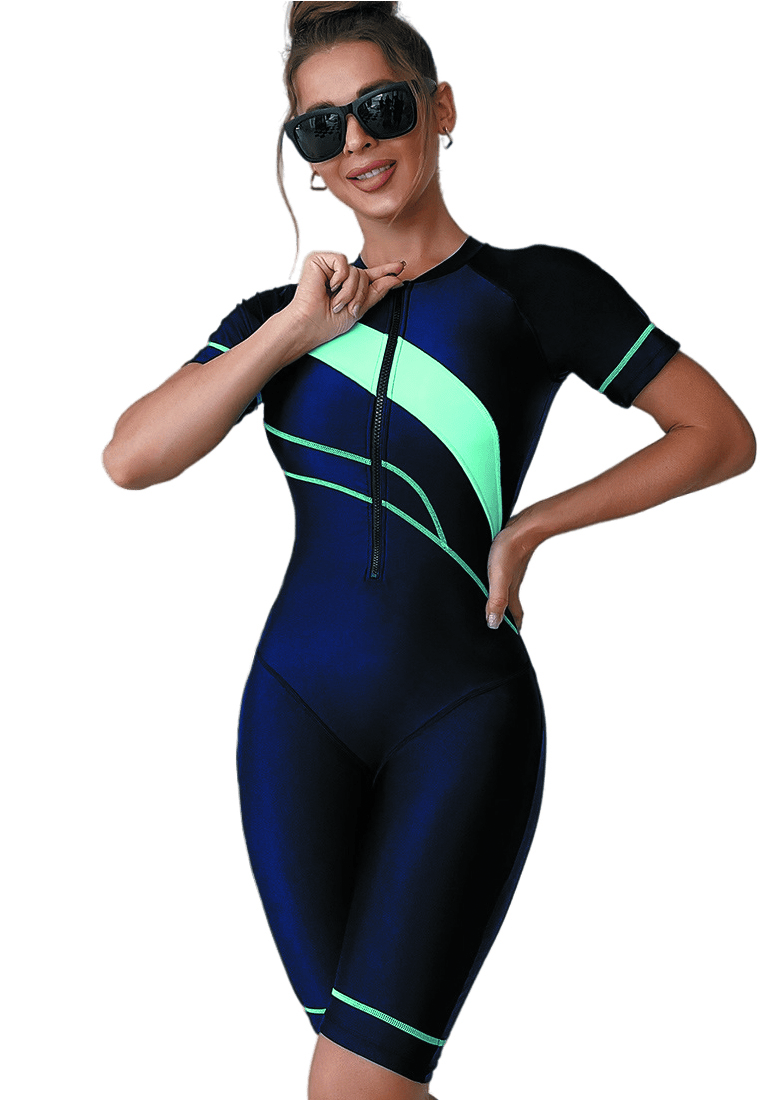 LYCKA LYM3013歐洲時尚女士短袖連體衝浪泳衣綠色