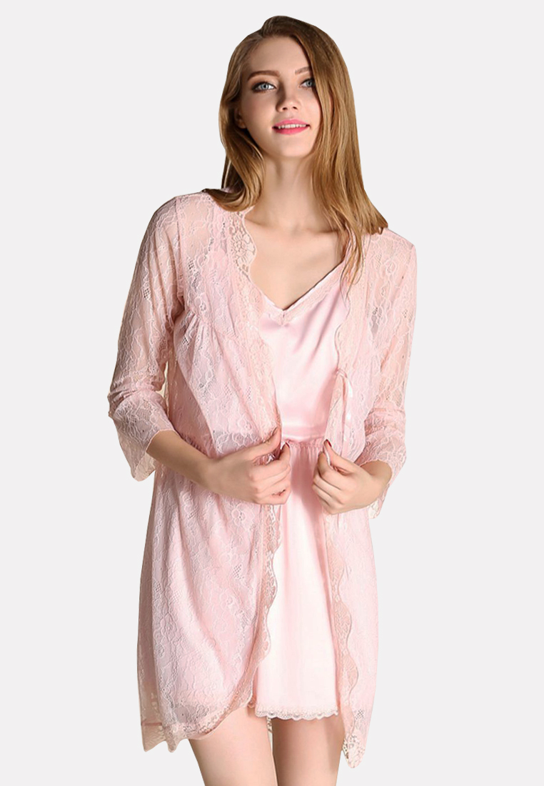 LYCKA LKG3030女士露背性感睡袍兩件套粉紅色