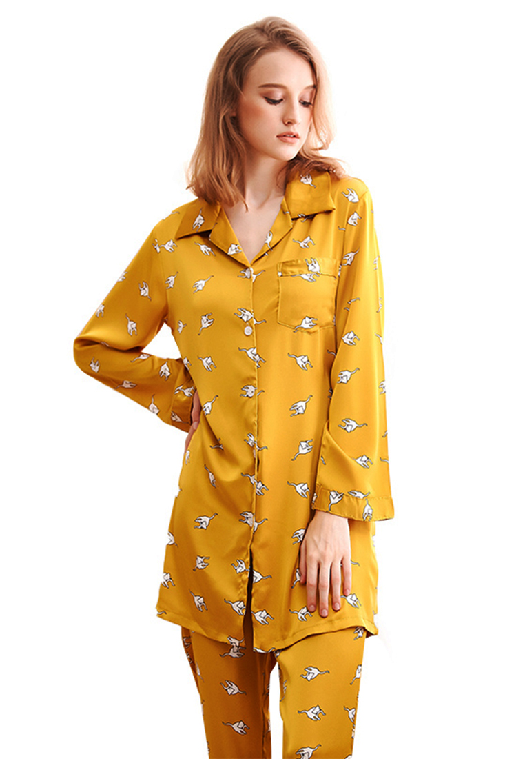 LYCKA LCB8016-女士居家休閒睡衣兩件套-黃色