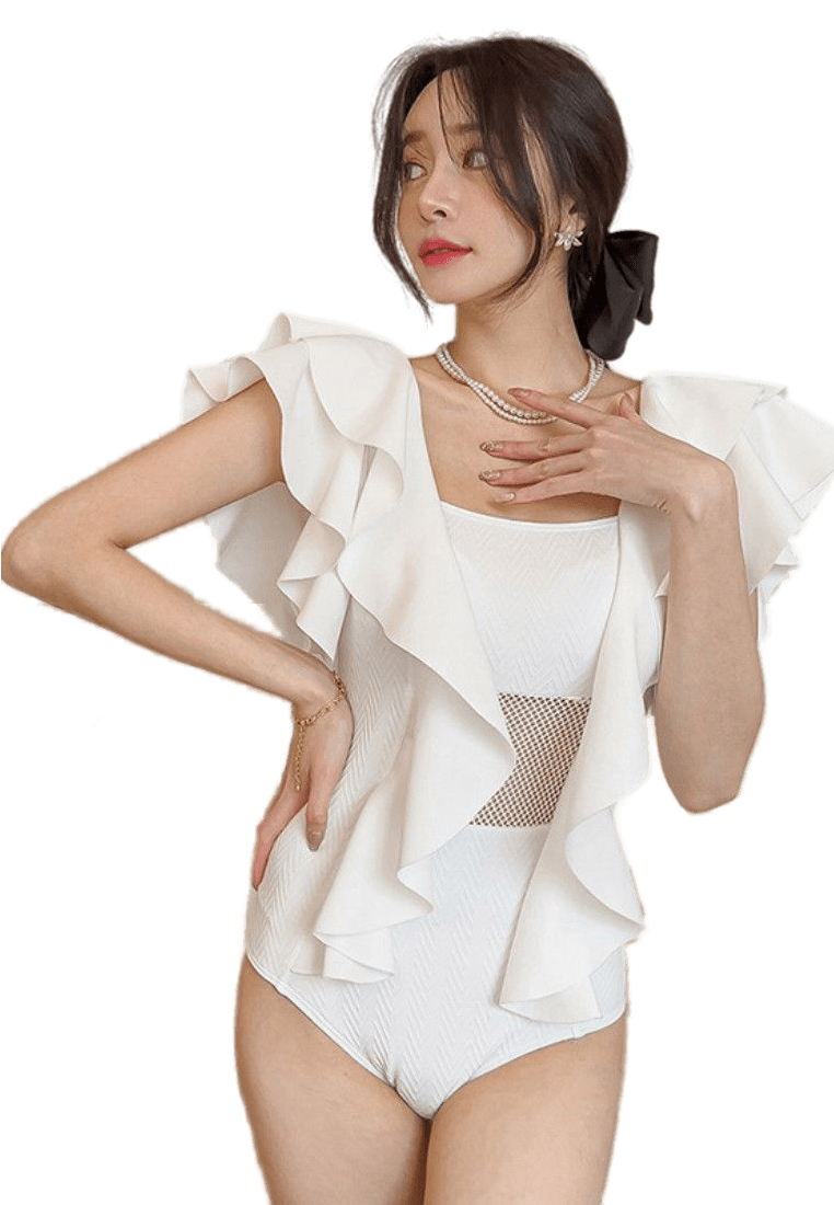 LYCKA LNN1006韓風女士連體泳衣-白色