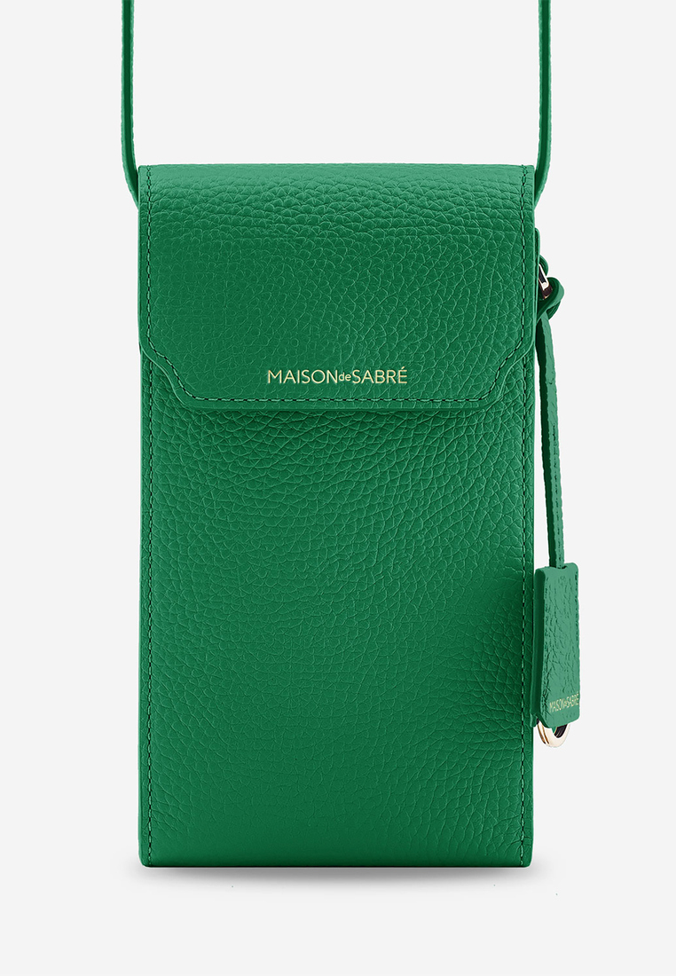 MAISON de SABRÉ 的皮革手機袋為翡翠綠色