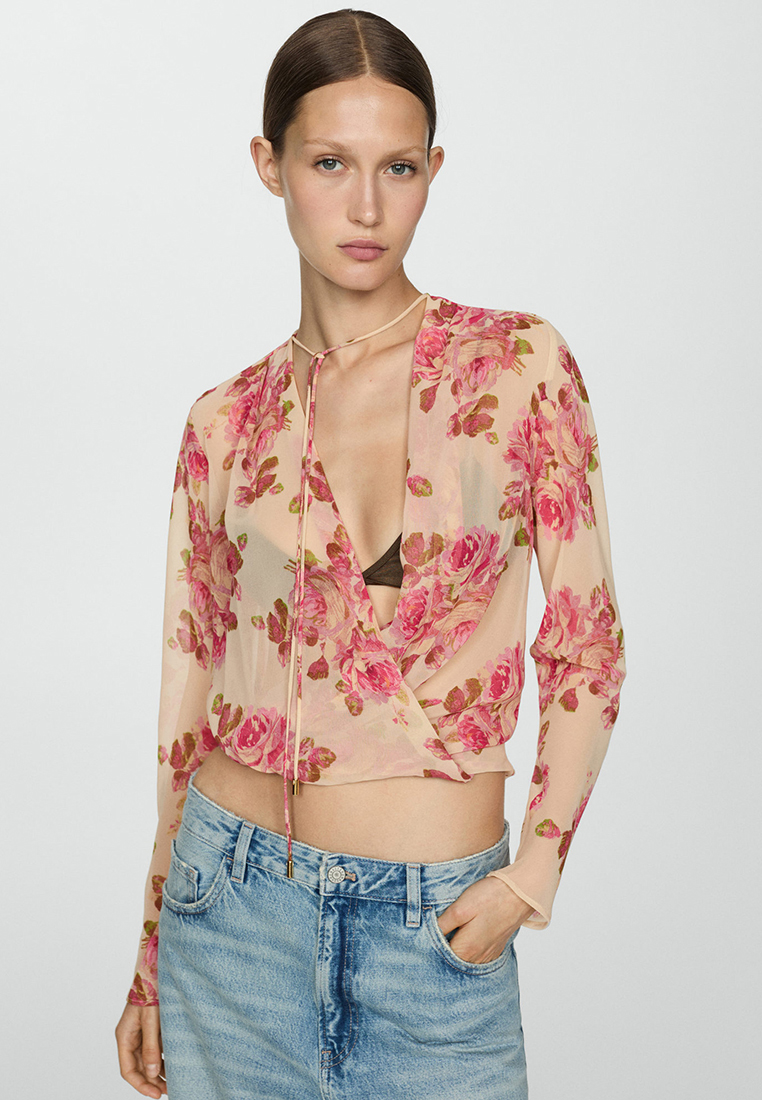 Mango Floral Print Crossover Blouse