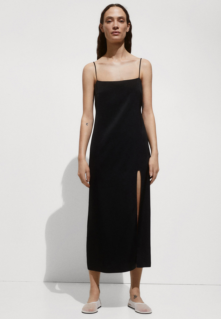 Mango Side-Slit Satin Dress