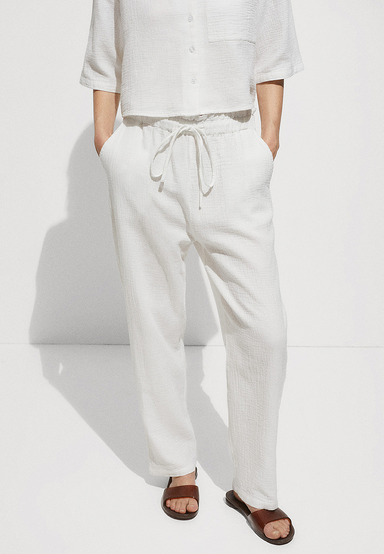 Mango Elastic Waist Cotton Trousers