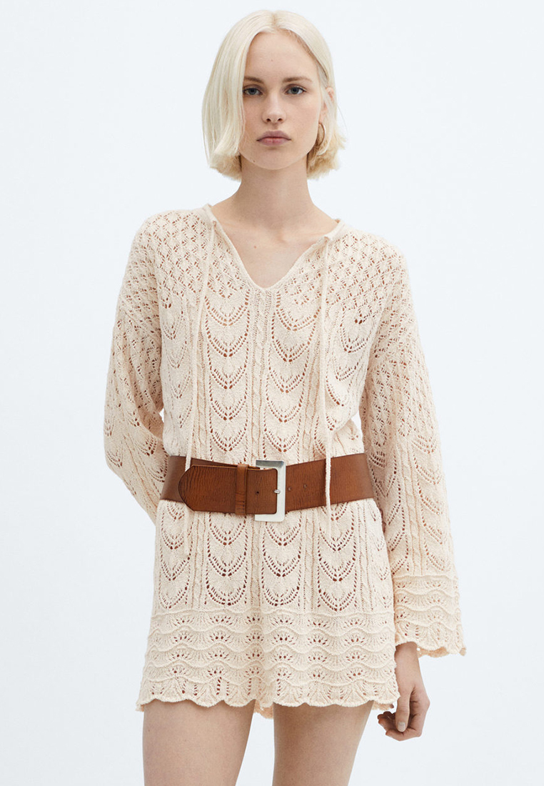 Mango Flared-Sleeve Crochet Dress