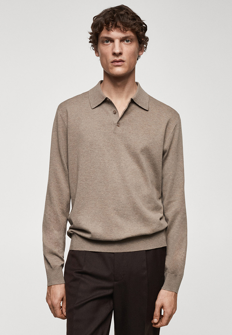 MANGO Man Long-Sleeved Cotton Jersey Polo Shirt
