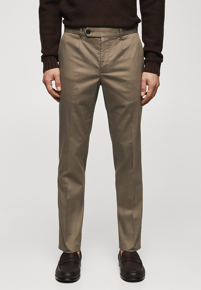 MANGO Man Slim-Fit Cotton Pleated Trousers