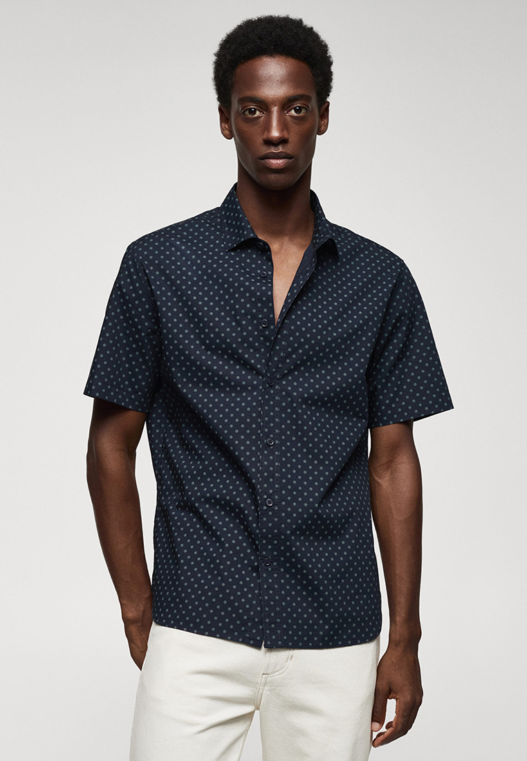 MANGO Man 100% Cotton Short Sleeve Floral Shirt