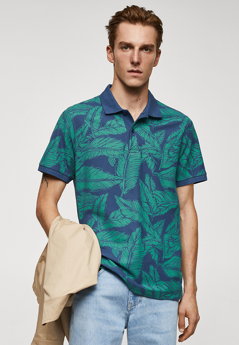 MANGO Man Tropical Print Cotton Polo Shirt