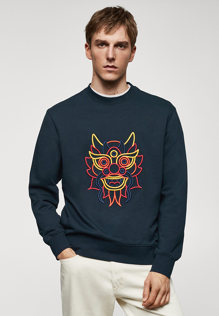 MANGO Man 100% Cotton Sweatshirt Embroidered Detail