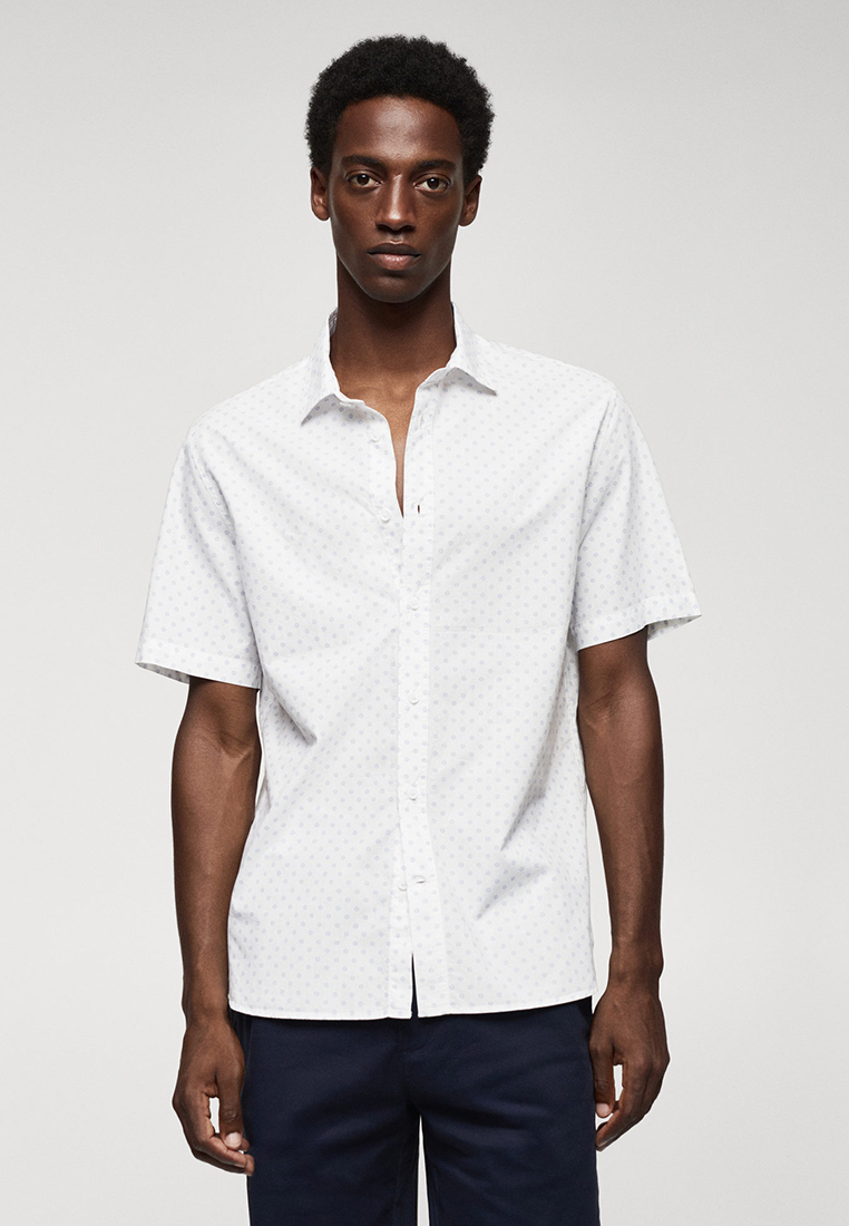MANGO Man 100% Cotton Short Sleeve Micro Patterned Shirt