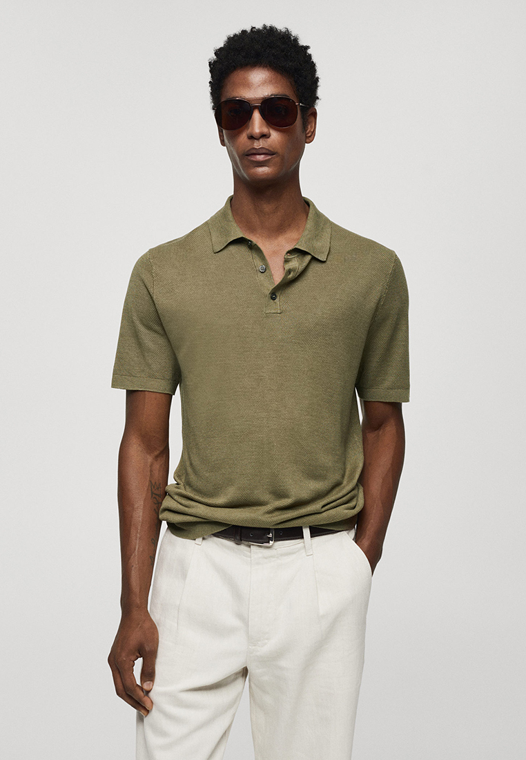 MANGO Man Buttoned Microstructure Knit Polo
