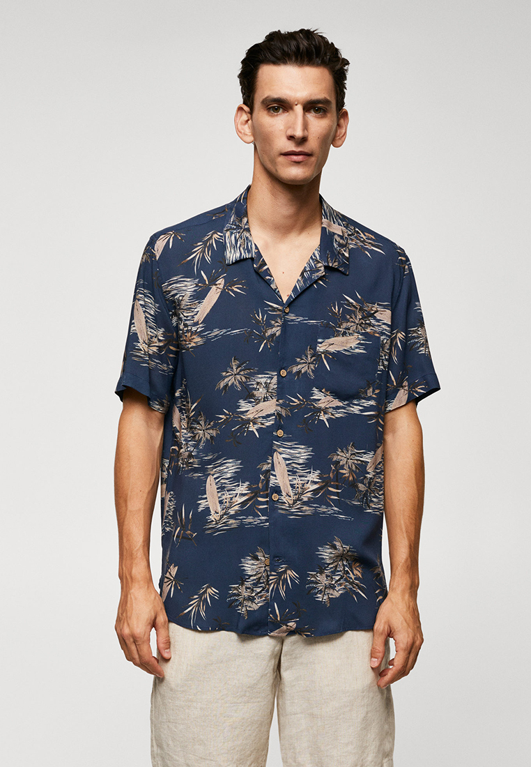 MANGO Man Regular-Fit Leaf-Print Shirt