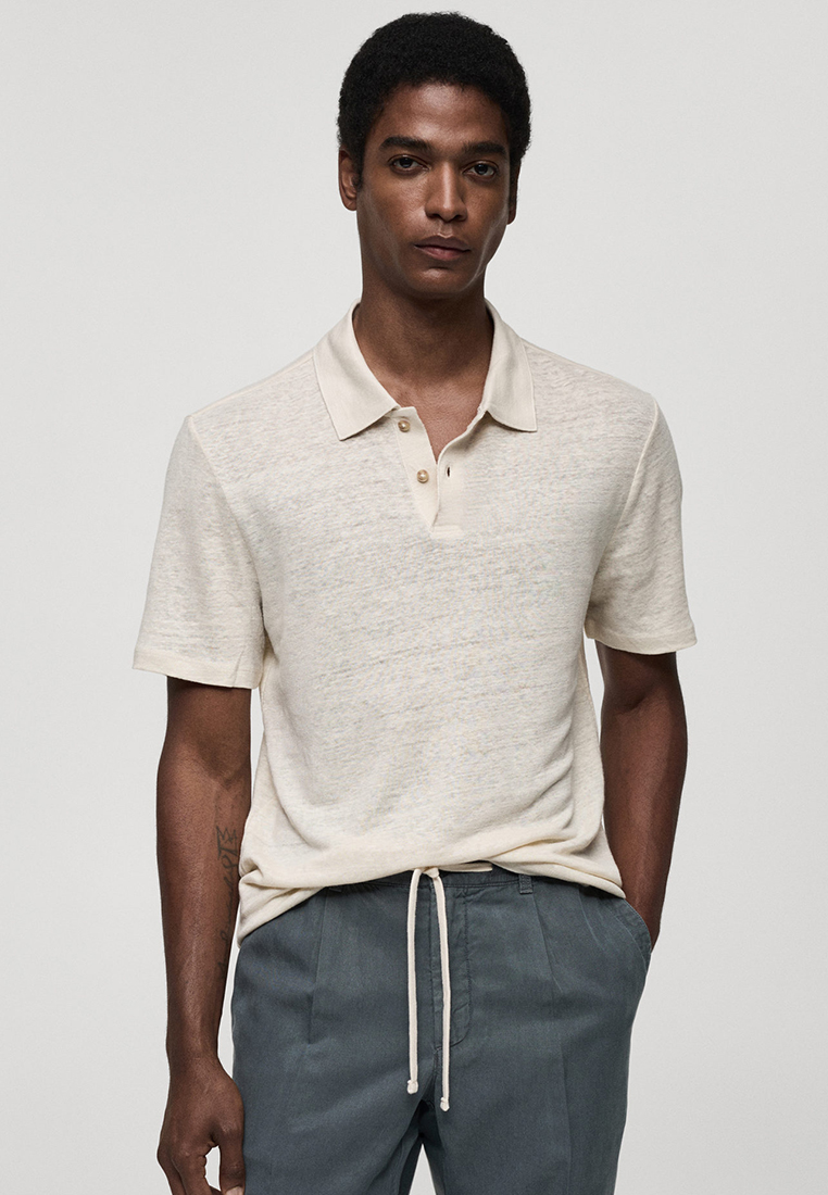 MANGO Man Slim Fit 100% Linen Polo Shirt