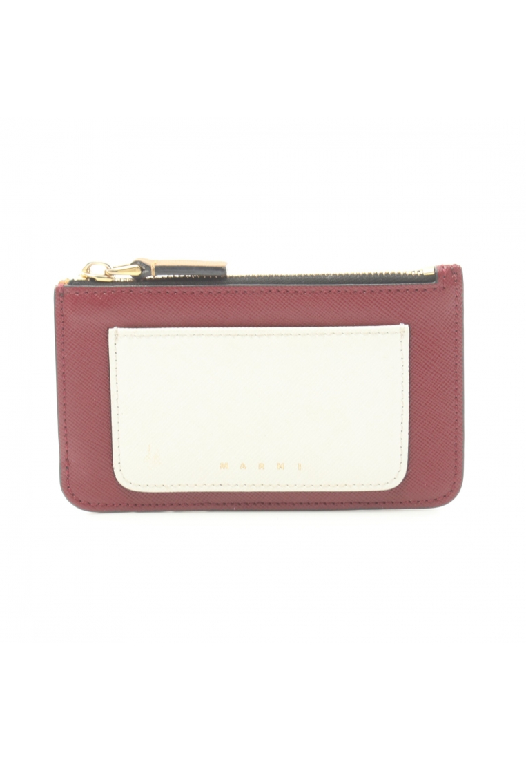 二奢 Pre-loved MARNI coin purse card case leather Burgundy off white light brown bicolor