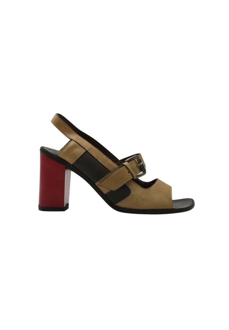 Pre-Loved MARNI Brown Leather SLip-On Sandals with Red Block Heel