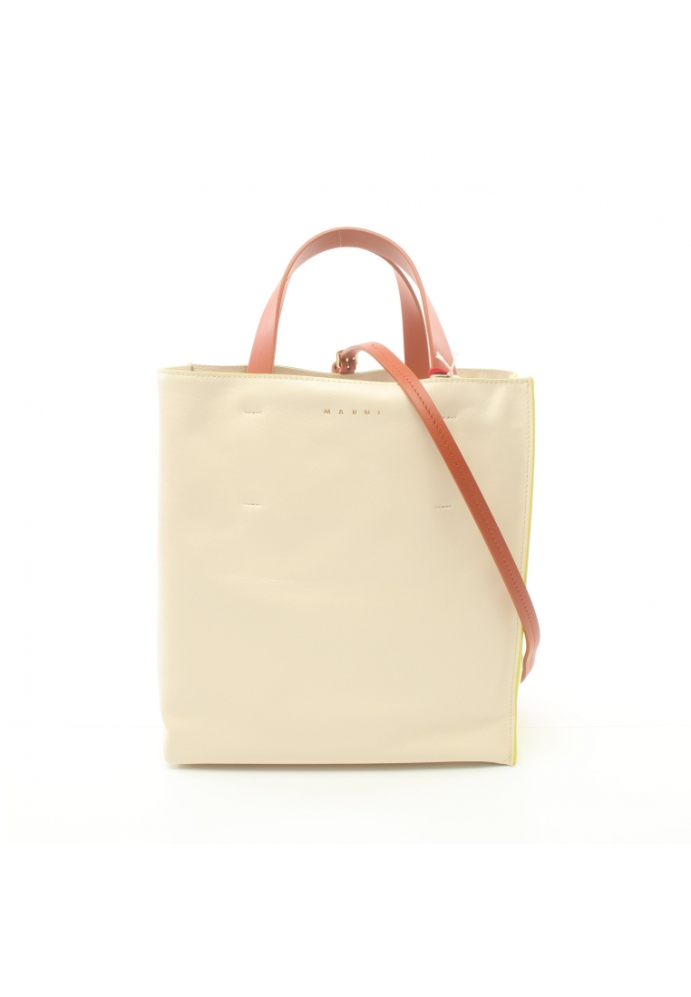 二奢 Pre-loved MARNI MUSEO Museo Handbag tote bag leather off white yellow-green Brown 2WAY