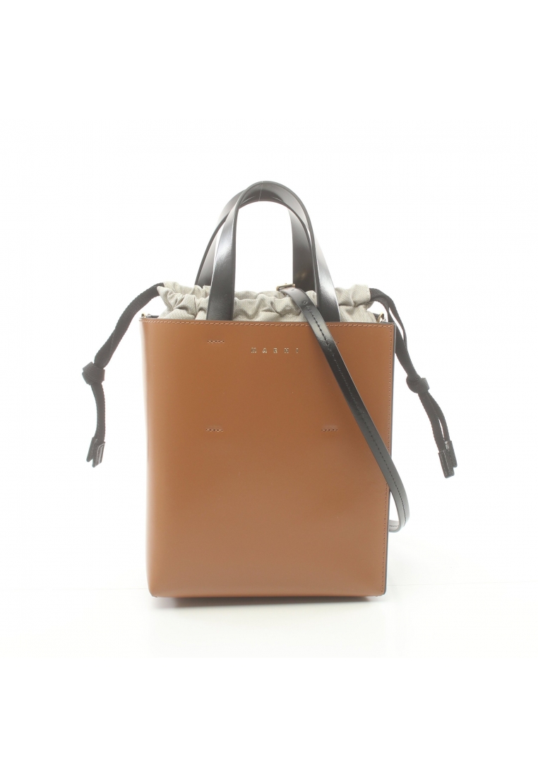 二奢 Pre-loved MARNI MUSEO mini bag Handbag leather light brown black 2WAY