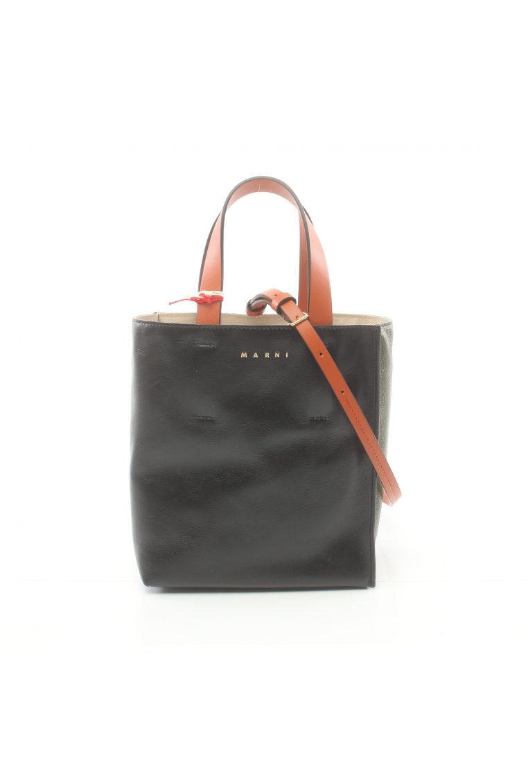 二奢 Pre-loved MARNI MUSEO SOFT MINI Handbag tote bag leather black Khaki green Brown 2WAY