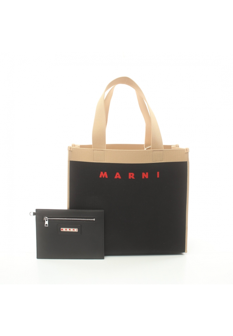 二奢 Pre-loved MARNI TOTE MEDIUM jacquard Handbag tote bag black beige