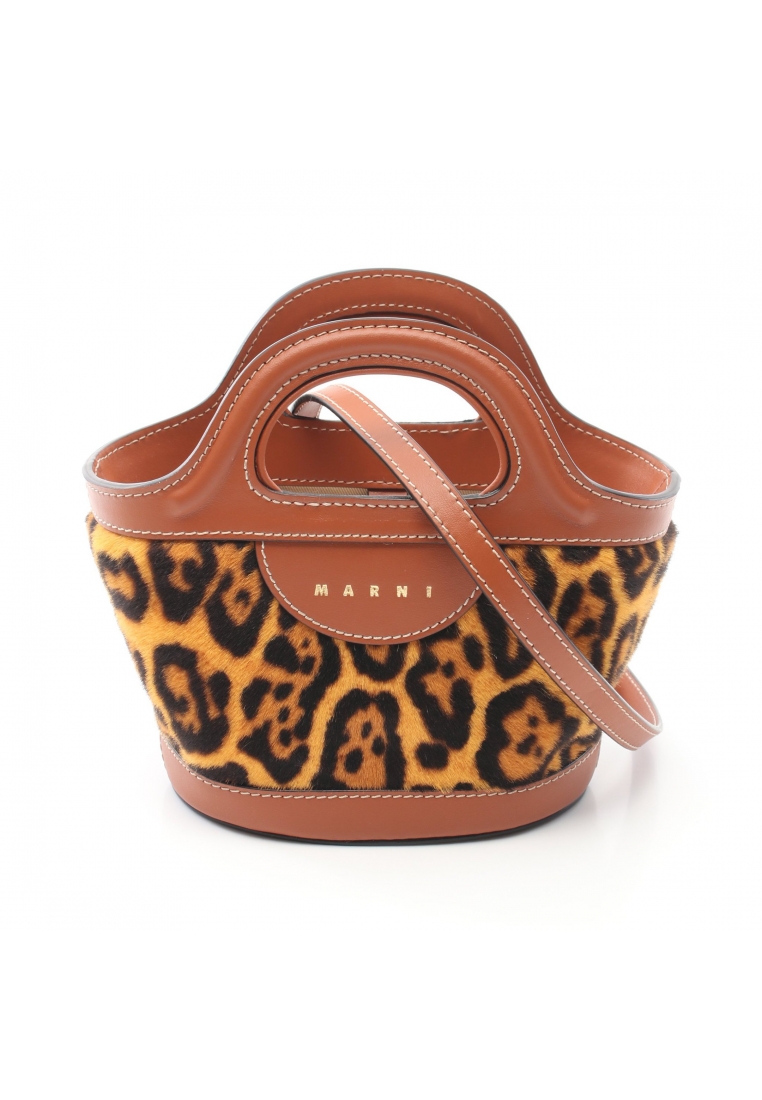 二奢 Pre-loved MARNI TROPICALIA MICRO BAG Handbag leopard Ramfur leather Yellow brown light brown black 2WAY