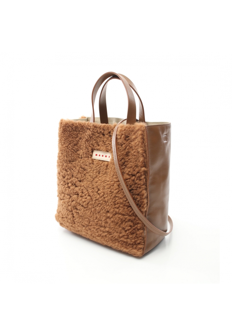 二奢 Pre-loved MARNI MUSEO SOFT SMALL BAG Handbag tote bag Ramfur leather Brown 2WAY