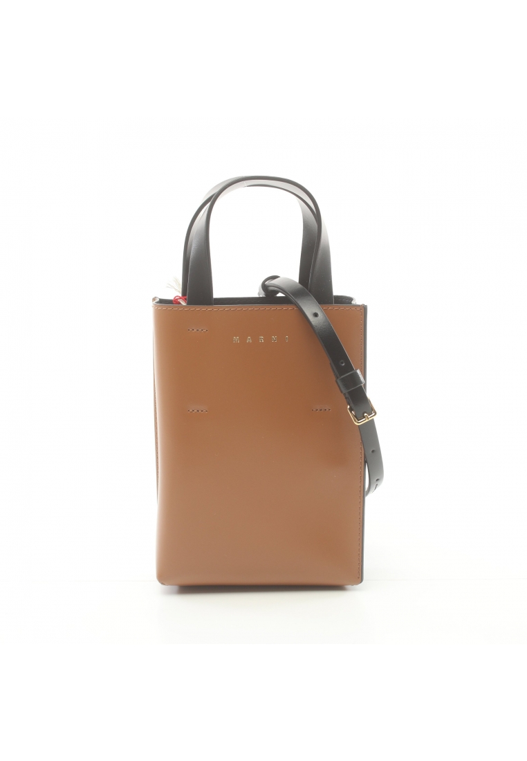 二奢 Pre-loved MARNI MUSEO Nano Handbag tote bag leather Brown black 2WAY