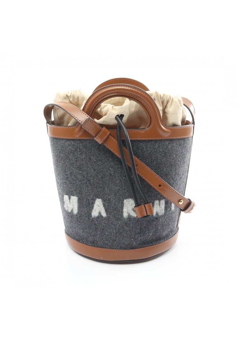 二奢 Pre-loved MARNI TROPICALIA tropicalia mini bucket bag Handbag feutre leather gray Brown 2WAY