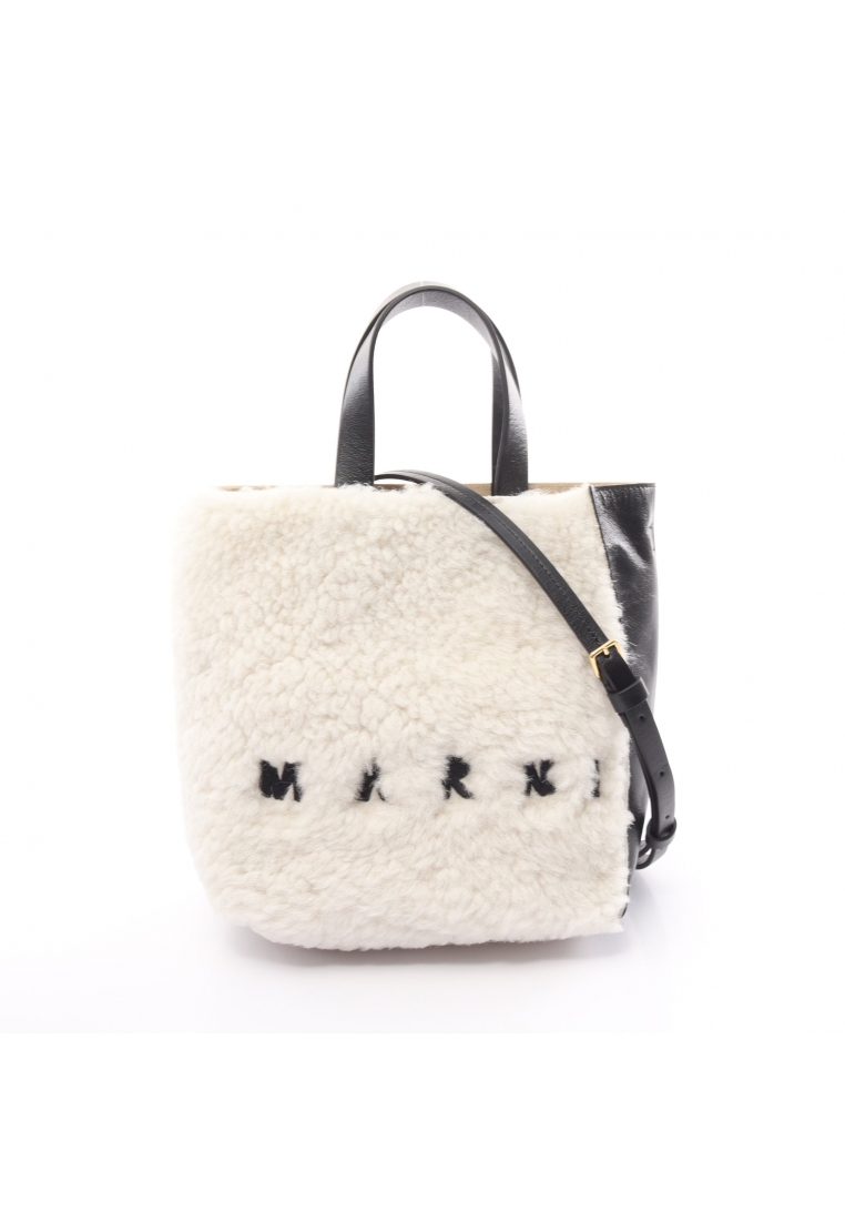 二奢 Pre-loved MARNI MUSEO SOFT Mini Handbag Ramfur leather off white black 2WAY